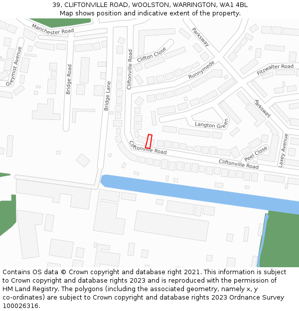 39, CLIFTONVILLE ROAD, WOOLSTON, WARRINGTON, WA1 4BL: Location map and indicative extent of plot