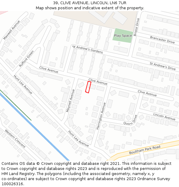 39, CLIVE AVENUE, LINCOLN, LN6 7UR: Location map and indicative extent of plot
