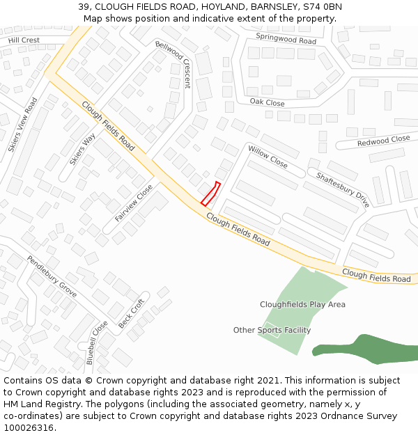 39, CLOUGH FIELDS ROAD, HOYLAND, BARNSLEY, S74 0BN: Location map and indicative extent of plot