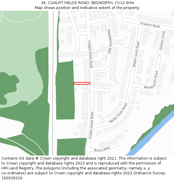 39, COALPIT FIELDS ROAD, BEDWORTH, CV12 9HN: Location map and indicative extent of plot