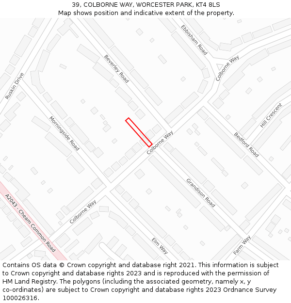 39, COLBORNE WAY, WORCESTER PARK, KT4 8LS: Location map and indicative extent of plot