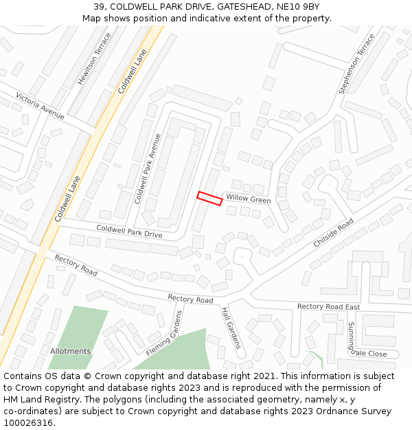 39, COLDWELL PARK DRIVE, GATESHEAD, NE10 9BY: Location map and indicative extent of plot