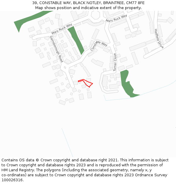 39, CONSTABLE WAY, BLACK NOTLEY, BRAINTREE, CM77 8FE: Location map and indicative extent of plot