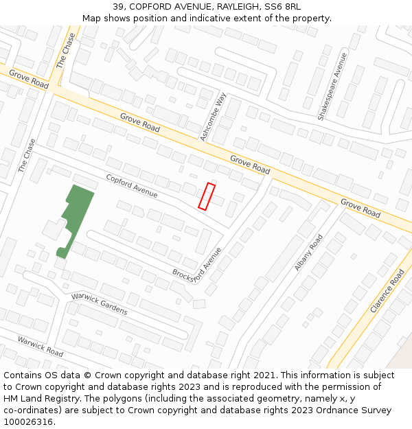 39, COPFORD AVENUE, RAYLEIGH, SS6 8RL: Location map and indicative extent of plot