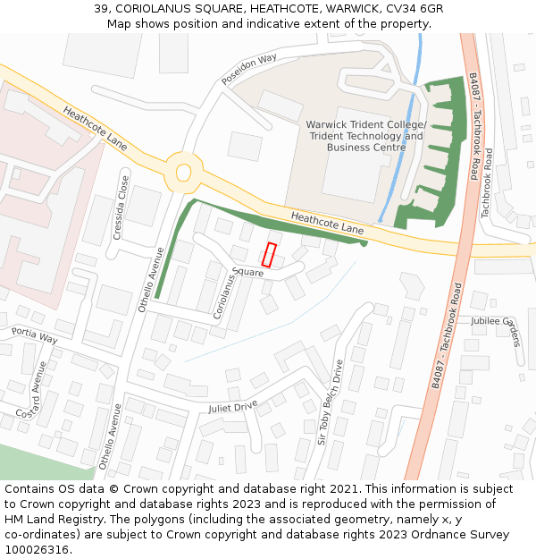 39, CORIOLANUS SQUARE, HEATHCOTE, WARWICK, CV34 6GR: Location map and indicative extent of plot