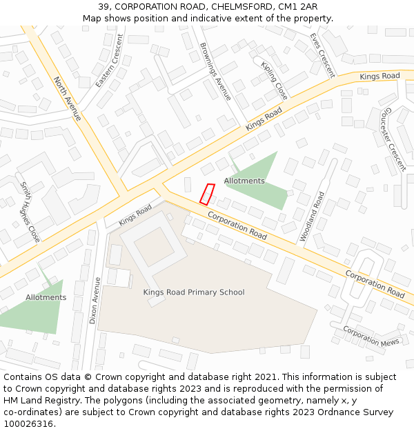 39, CORPORATION ROAD, CHELMSFORD, CM1 2AR: Location map and indicative extent of plot