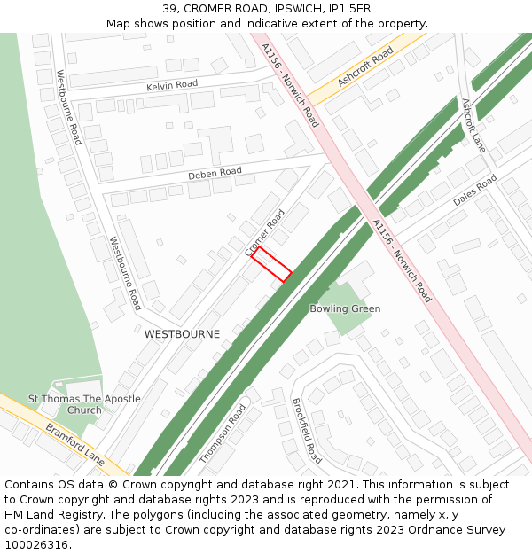 39, CROMER ROAD, IPSWICH, IP1 5ER: Location map and indicative extent of plot