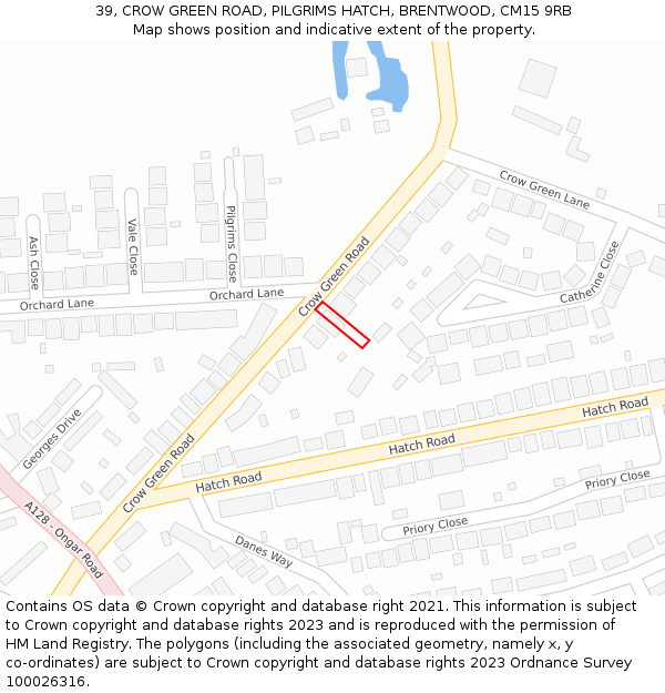 39, CROW GREEN ROAD, PILGRIMS HATCH, BRENTWOOD, CM15 9RB: Location map and indicative extent of plot