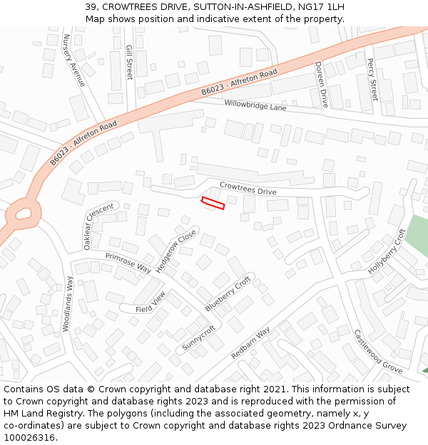 39, CROWTREES DRIVE, SUTTON-IN-ASHFIELD, NG17 1LH: Location map and indicative extent of plot