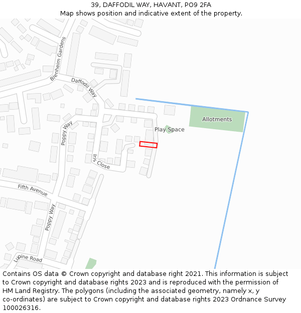 39, DAFFODIL WAY, HAVANT, PO9 2FA: Location map and indicative extent of plot