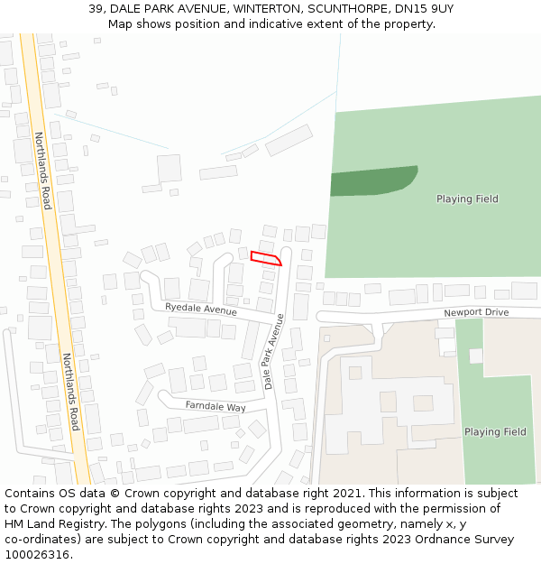 39, DALE PARK AVENUE, WINTERTON, SCUNTHORPE, DN15 9UY: Location map and indicative extent of plot