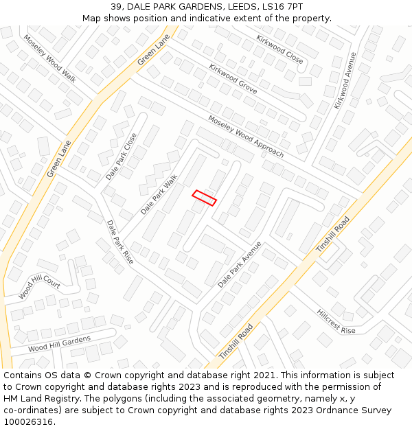 39, DALE PARK GARDENS, LEEDS, LS16 7PT: Location map and indicative extent of plot