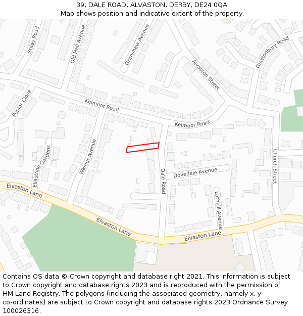 39, DALE ROAD, ALVASTON, DERBY, DE24 0QA: Location map and indicative extent of plot