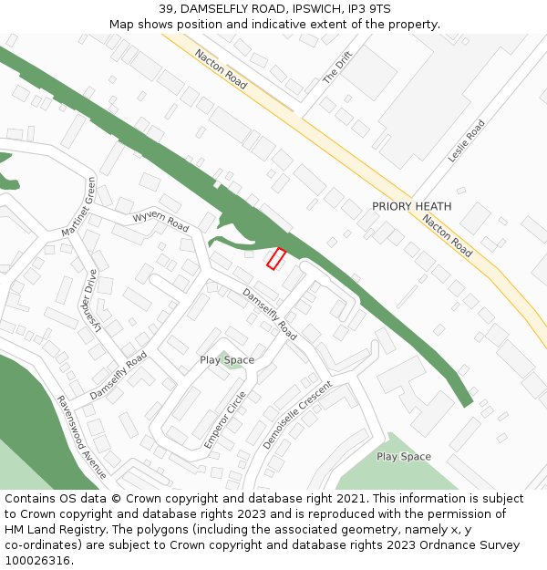 39, DAMSELFLY ROAD, IPSWICH, IP3 9TS: Location map and indicative extent of plot