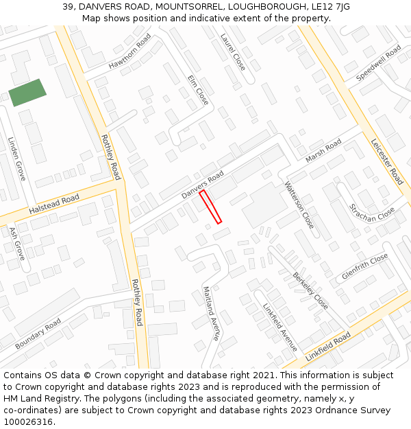 39, DANVERS ROAD, MOUNTSORREL, LOUGHBOROUGH, LE12 7JG: Location map and indicative extent of plot