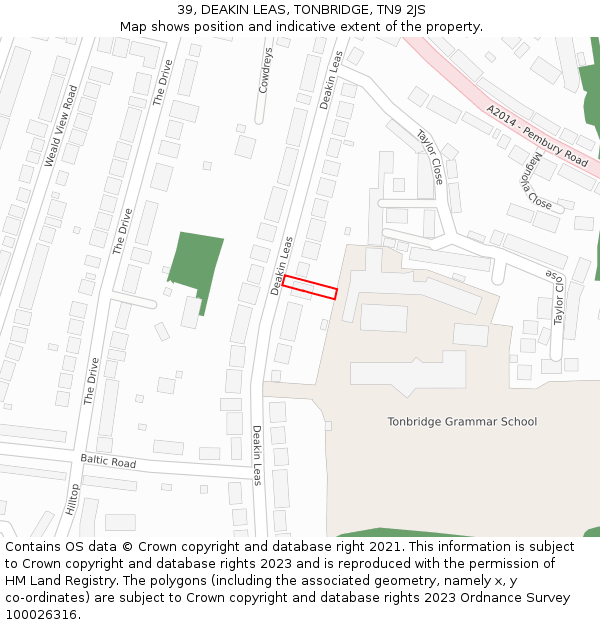 39, DEAKIN LEAS, TONBRIDGE, TN9 2JS: Location map and indicative extent of plot