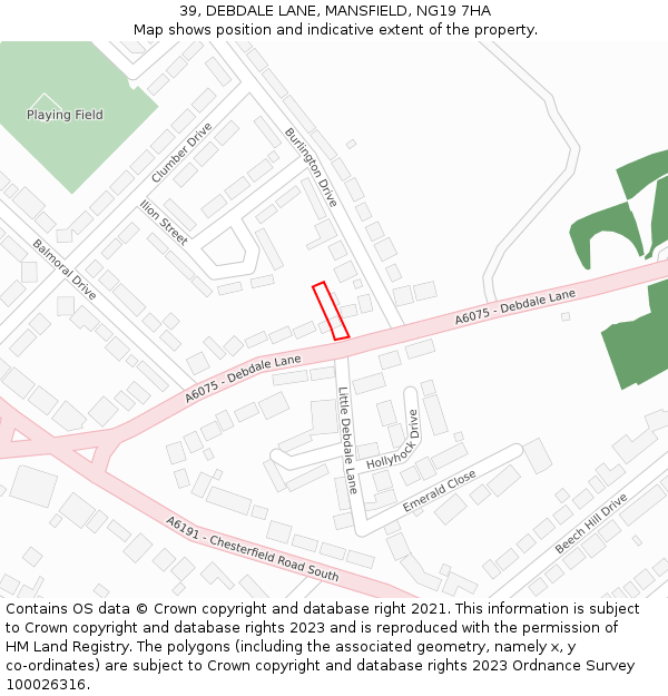 39, DEBDALE LANE, MANSFIELD, NG19 7HA: Location map and indicative extent of plot
