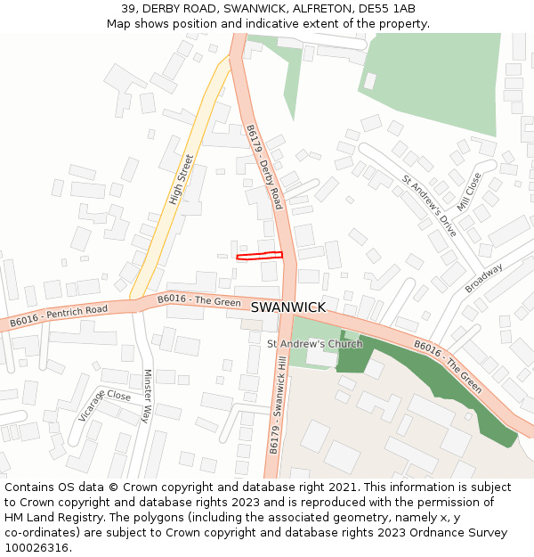 39, DERBY ROAD, SWANWICK, ALFRETON, DE55 1AB: Location map and indicative extent of plot