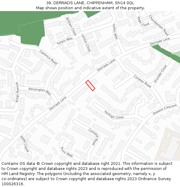 39, DERRIADS LANE, CHIPPENHAM, SN14 0QL: Location map and indicative extent of plot