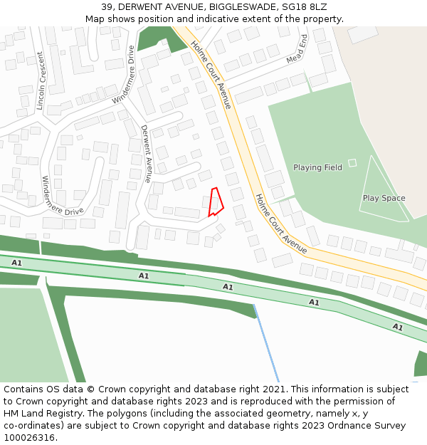 39, DERWENT AVENUE, BIGGLESWADE, SG18 8LZ: Location map and indicative extent of plot