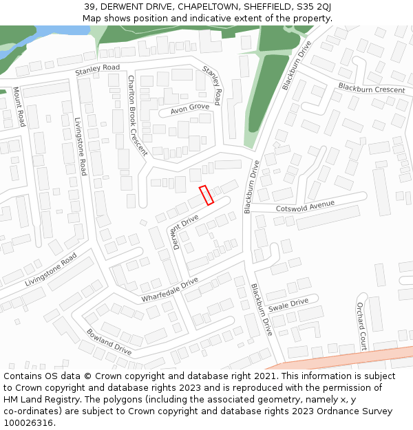 39, DERWENT DRIVE, CHAPELTOWN, SHEFFIELD, S35 2QJ: Location map and indicative extent of plot