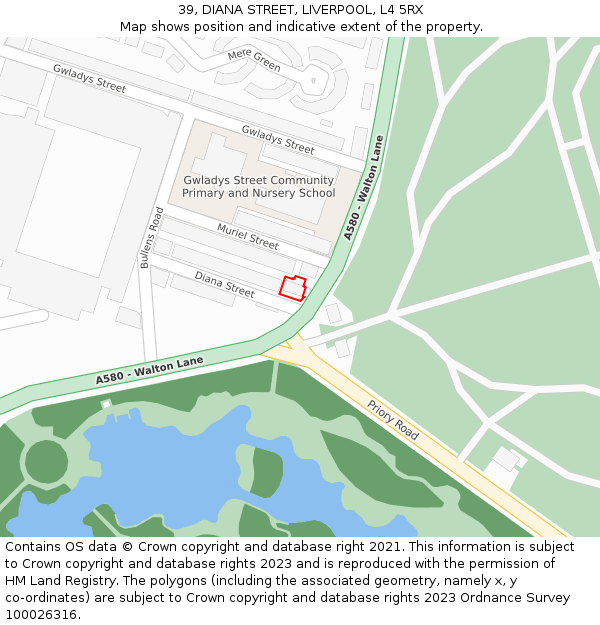 39, DIANA STREET, LIVERPOOL, L4 5RX: Location map and indicative extent of plot