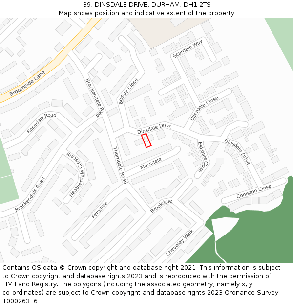 39, DINSDALE DRIVE, DURHAM, DH1 2TS: Location map and indicative extent of plot