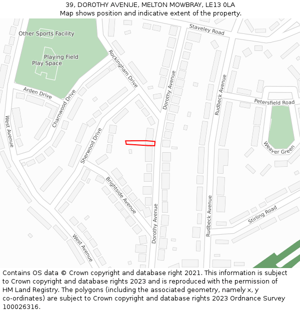 39, DOROTHY AVENUE, MELTON MOWBRAY, LE13 0LA: Location map and indicative extent of plot