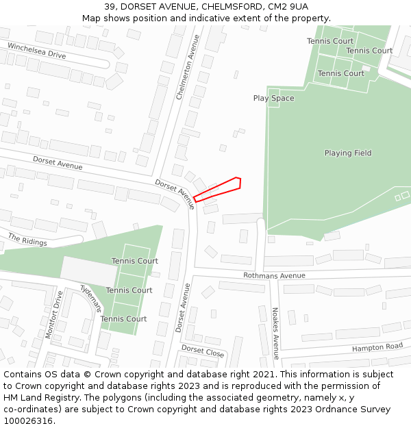 39, DORSET AVENUE, CHELMSFORD, CM2 9UA: Location map and indicative extent of plot