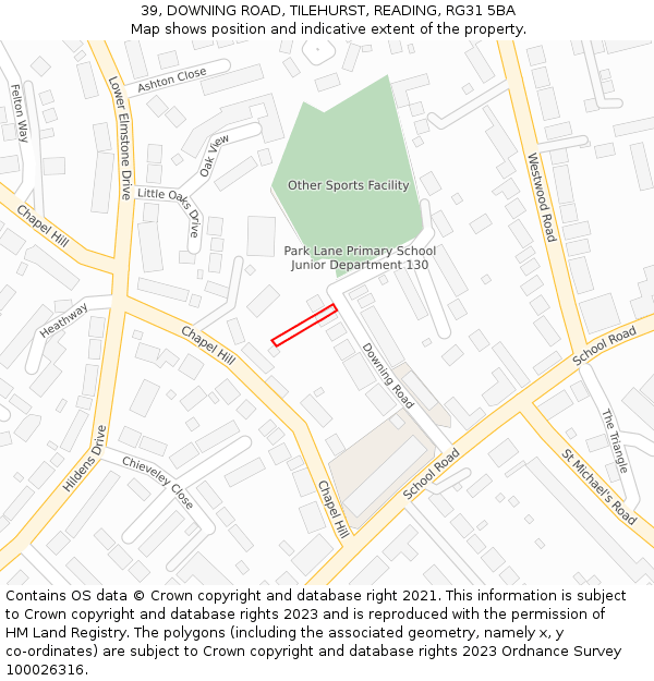 39, DOWNING ROAD, TILEHURST, READING, RG31 5BA: Location map and indicative extent of plot