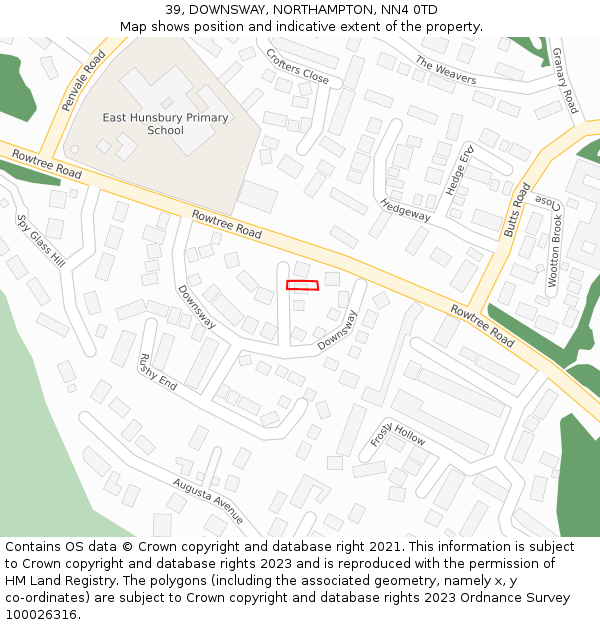 39, DOWNSWAY, NORTHAMPTON, NN4 0TD: Location map and indicative extent of plot