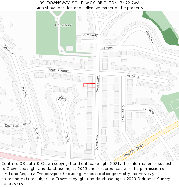 39, DOWNSWAY, SOUTHWICK, BRIGHTON, BN42 4WA: Location map and indicative extent of plot