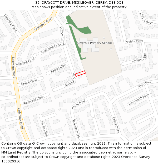 39, DRAYCOTT DRIVE, MICKLEOVER, DERBY, DE3 0QE: Location map and indicative extent of plot