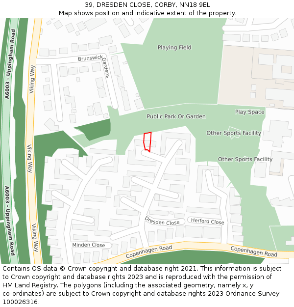 39, DRESDEN CLOSE, CORBY, NN18 9EL: Location map and indicative extent of plot