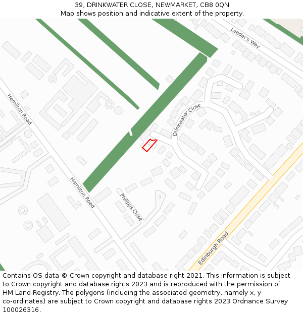 39, DRINKWATER CLOSE, NEWMARKET, CB8 0QN: Location map and indicative extent of plot