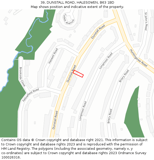 39, DUNSTALL ROAD, HALESOWEN, B63 1BD: Location map and indicative extent of plot