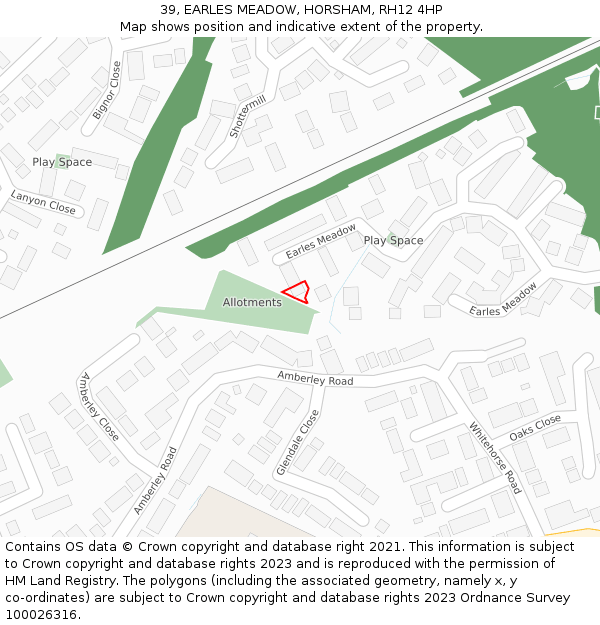 39, EARLES MEADOW, HORSHAM, RH12 4HP: Location map and indicative extent of plot