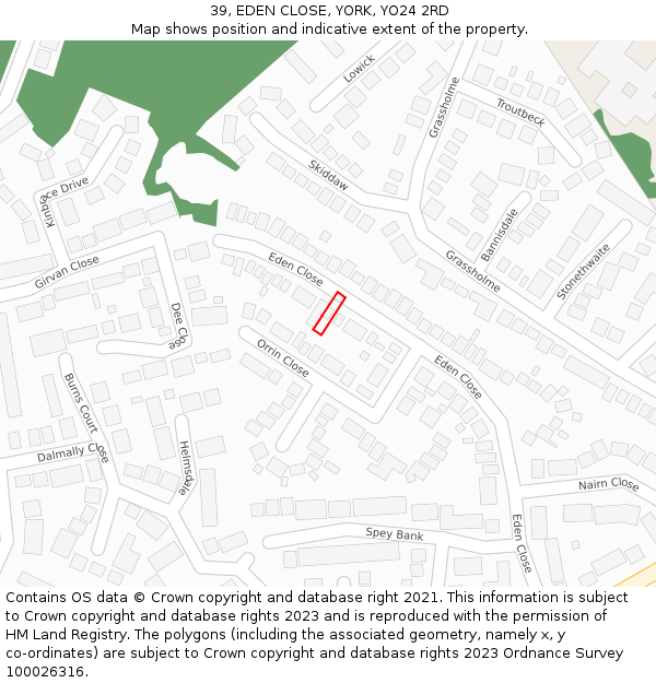 39, EDEN CLOSE, YORK, YO24 2RD: Location map and indicative extent of plot