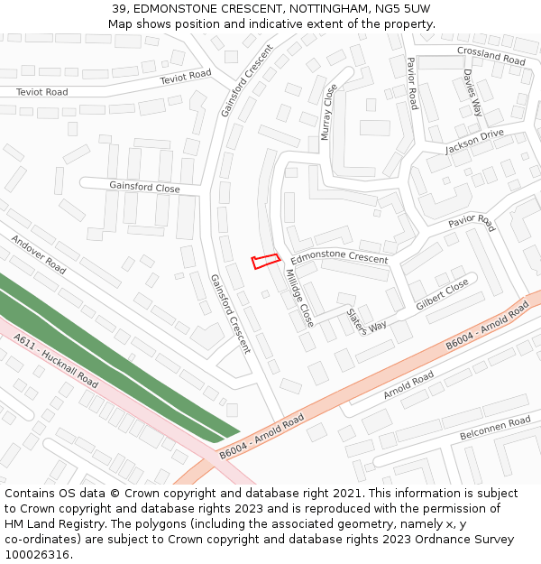 39, EDMONSTONE CRESCENT, NOTTINGHAM, NG5 5UW: Location map and indicative extent of plot