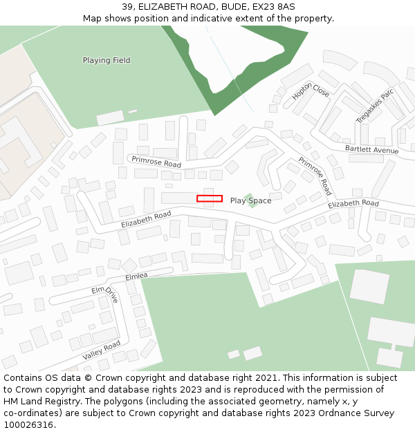 39, ELIZABETH ROAD, BUDE, EX23 8AS: Location map and indicative extent of plot