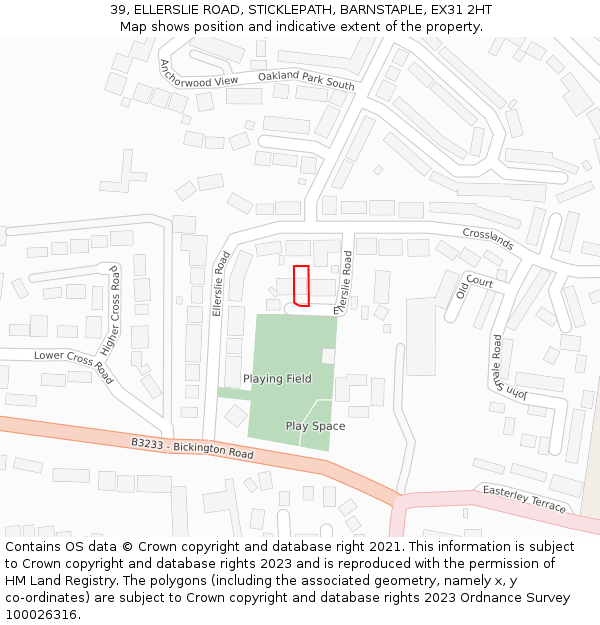 39, ELLERSLIE ROAD, STICKLEPATH, BARNSTAPLE, EX31 2HT: Location map and indicative extent of plot