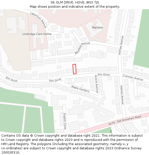 39, ELM DRIVE, HOVE, BN3 7JS: Location map and indicative extent of plot