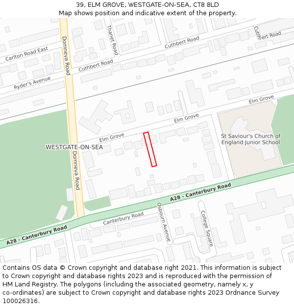 39, ELM GROVE, WESTGATE-ON-SEA, CT8 8LD: Location map and indicative extent of plot