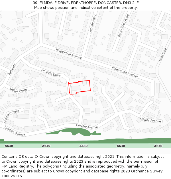 39, ELMDALE DRIVE, EDENTHORPE, DONCASTER, DN3 2LE: Location map and indicative extent of plot