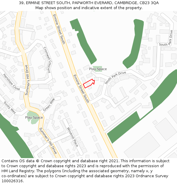 39, ERMINE STREET SOUTH, PAPWORTH EVERARD, CAMBRIDGE, CB23 3QA: Location map and indicative extent of plot