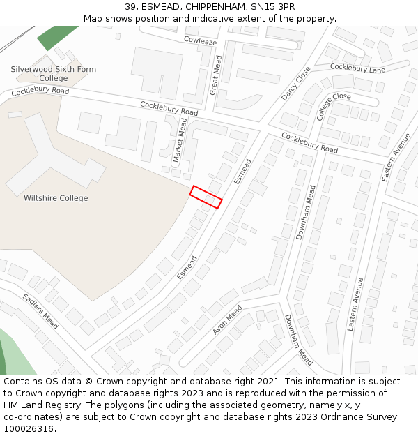 39, ESMEAD, CHIPPENHAM, SN15 3PR: Location map and indicative extent of plot