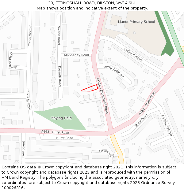39, ETTINGSHALL ROAD, BILSTON, WV14 9UL: Location map and indicative extent of plot