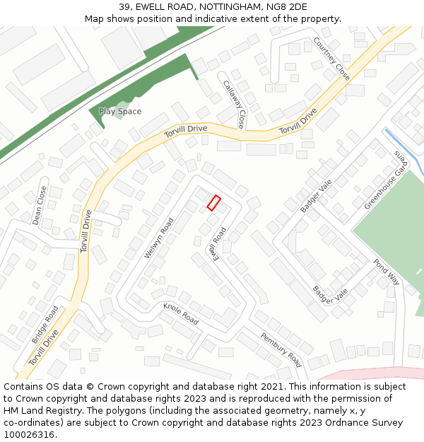 39, EWELL ROAD, NOTTINGHAM, NG8 2DE: Location map and indicative extent of plot