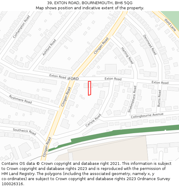 39, EXTON ROAD, BOURNEMOUTH, BH6 5QG: Location map and indicative extent of plot