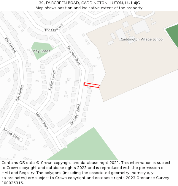 39, FAIRGREEN ROAD, CADDINGTON, LUTON, LU1 4JG: Location map and indicative extent of plot